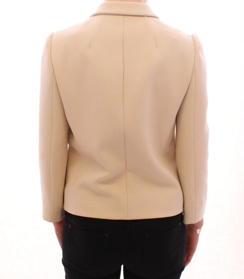 Dolce & Gabbana Beige Wool Pearl Button Jacket Blazer Coat